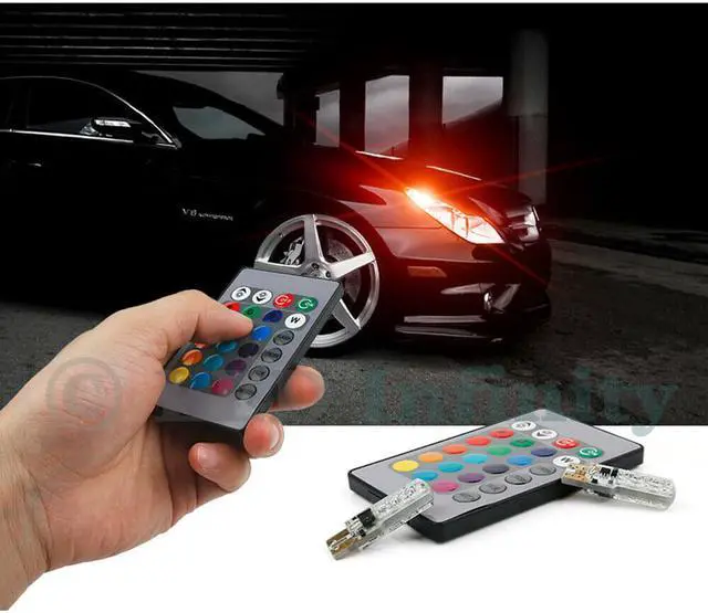 Alt view image 6 of 6 - T10 921 194 168 W5W 2825 Remote Control 3W RGB Multicolor LED Parking Light Bulb
