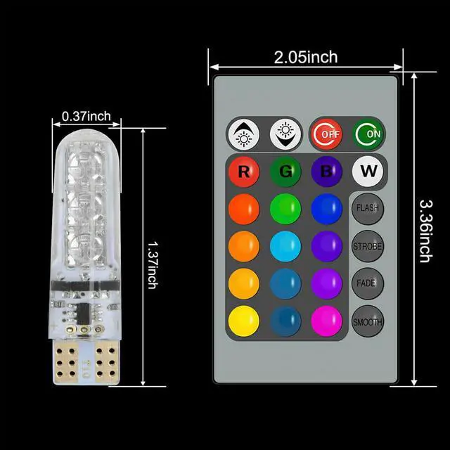 Alt view image 2 of 6 - T10 921 194 168 W5W 2825 Remote Control 3W RGB Multicolor LED Parking Light Bulb