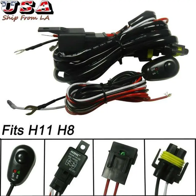 Main image of H8 H11 Relay Harness Wire Kit + LED ON/OFF For Chevrolet Fog Light HID Worklamp
