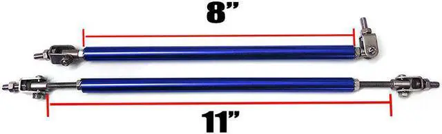Alt view image 2 of 6 - Adjustable 8"-11" Front Bumper Lip Splitter Strut Rod Tie Support Bars Universal Fit Most Cars (Blue)