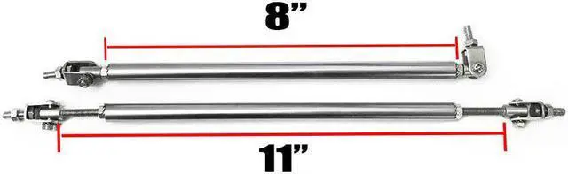 Alt view image 2 of 6 - Adjustable 8"-11" Front Bumper Lip Splitter Strut Rod Tie Support Bars Universal Fit Most Cars (Silver)
