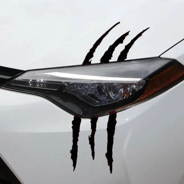 Alt view image 4 of 7 - Black Scratch Claw Monster Car Vinyl Decal Eye Catching Sticker Headlight Decor