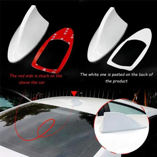 Alt view image 6 of 6 - White Shark Fin Roof Antenna Aerial FM/AM Radio Signal Decor Car Trim Universal