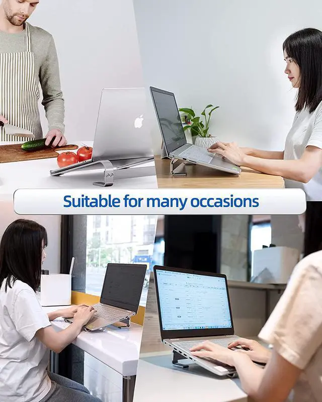 Alt view image 6 of 7 - Laptop Stand, Aluminium Portable Removable Ventilated Detachable Ergonomic Laptop Riser, Laptop Holder Compatible with MacBook Notebook Air/Pro HP Dell Lenovo All Laptops 10''-18'' Silver
