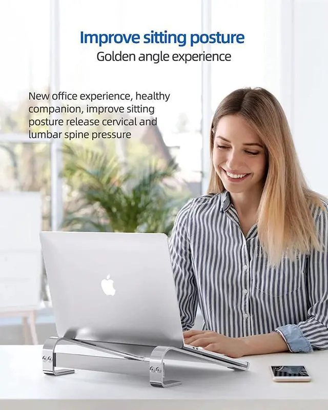 Alt view image 7 of 7 - Laptop Stand, Aluminium Portable Removable Ventilated Detachable Ergonomic Laptop Riser, Laptop Holder Compatible with MacBook Notebook Air/Pro HP Dell Lenovo All Laptops 10''-18'' Silver