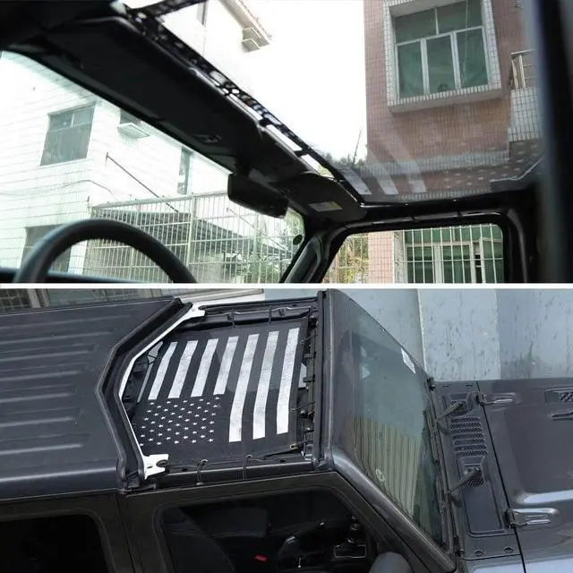Alt view image 6 of 7 - Roof Top USA Flag Mesh UV Protect Sunshade Net Roof for 2018 2019 2020 2021 Jeep Wrangler JL JLU