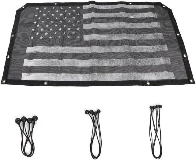 Alt view image 2 of 7 - Roof Top USA Flag Mesh UV Protect Sunshade Net Roof for 2018 2019 2020 2021 Jeep Wrangler JL JLU