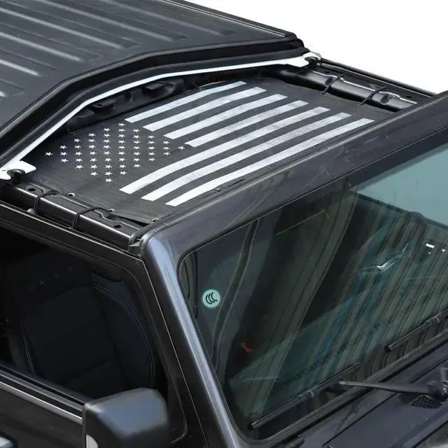 Alt view image 5 of 7 - Roof Top USA Flag Mesh UV Protect Sunshade Net Roof for 2018 2019 2020 2021 Jeep Wrangler JL JLU