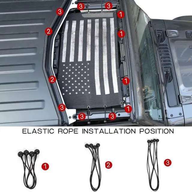 Alt view image 3 of 7 - Roof Top USA Flag Mesh UV Protect Sunshade Net Roof for 2018 2019 2020 2021 Jeep Wrangler JL JLU