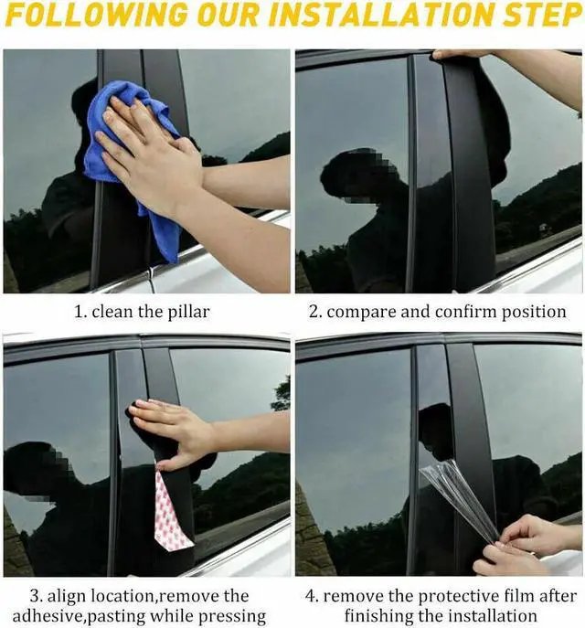 Alt view image 6 of 6 - 10 pcs Glossy Piano Black Pillar Posts Tint Overlay Panel Trim Side Door Window Cover For 2019 2020 2021 2022 Toyota RAV4