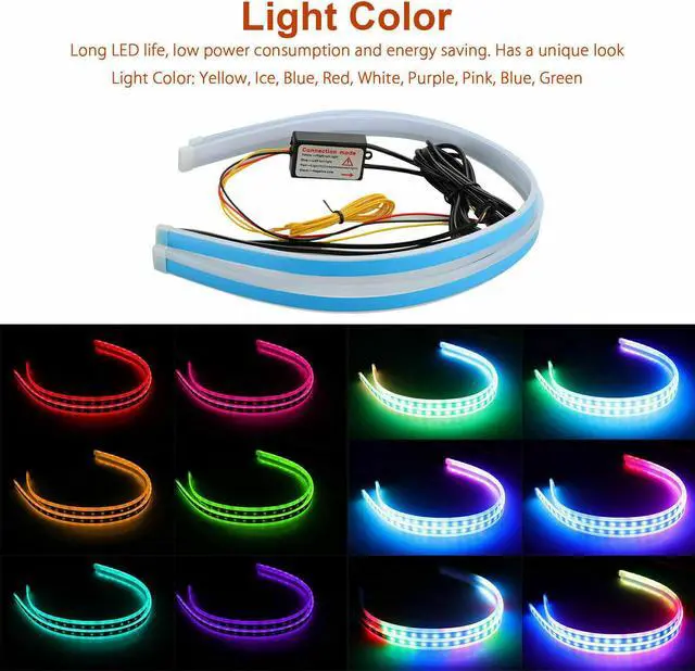 Alt view image 3 of 7 - Headlight Strip Lights RGB Flexible Slim Sequential Flexible LED DRL Turn Signal for Ford Mustang