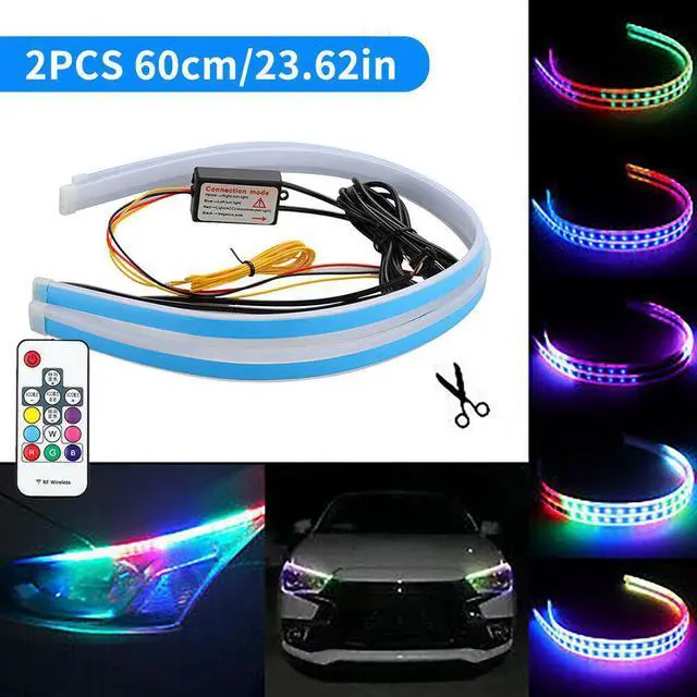 Alt view image 5 of 7 - Headlight Strip Lights RGB Flexible Slim Sequential Flexible LED DRL Turn Signal for Ford Mustang