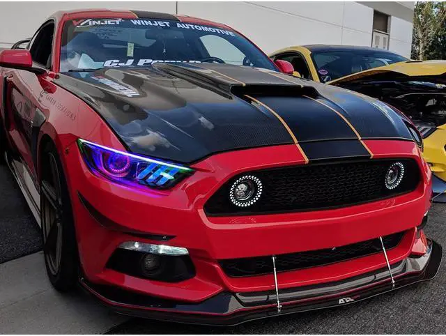 Alt view image 6 of 7 - Headlight Strip Lights RGB Flexible Slim Sequential Flexible LED DRL Turn Signal for Ford Mustang