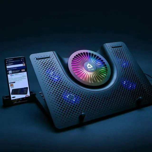 Alt view image 6 of 7 - Laptop Cooling Pad Metal Phone Stand w/RGB Background Lighting for 11"-19" Gaming Laptop Notebooks