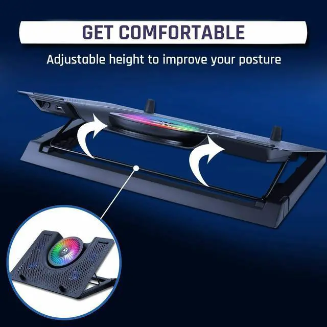 Alt view image 4 of 7 - Laptop Cooling Pad Metal Phone Stand w/RGB Background Lighting for 11"-19" Gaming Laptop Notebooks
