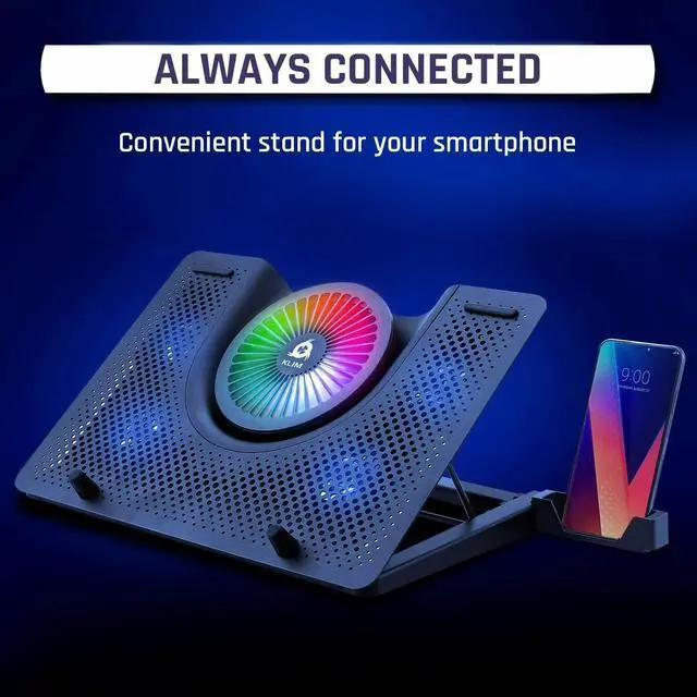 Alt view image 5 of 7 - Laptop Cooling Pad Metal Phone Stand w/RGB Background Lighting for 11"-19" Gaming Laptop Notebooks
