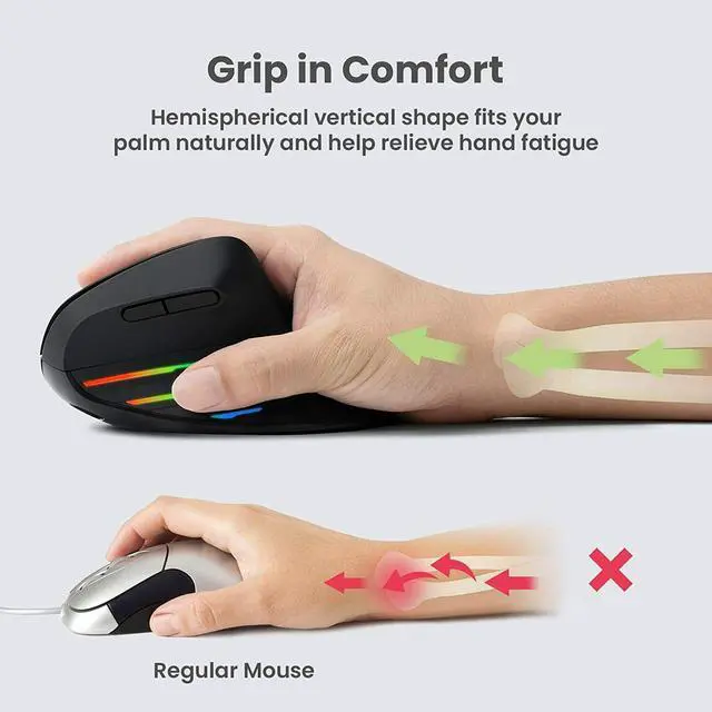 Alt view image 3 of 7 - Rechargeable Ergonomic Mouse Vertical Wireless 2.4GHz 2400DPI Bluetooth Mouse for Laptop, Tablet, PC, Mac, Windows 7/8/10, Android iOS