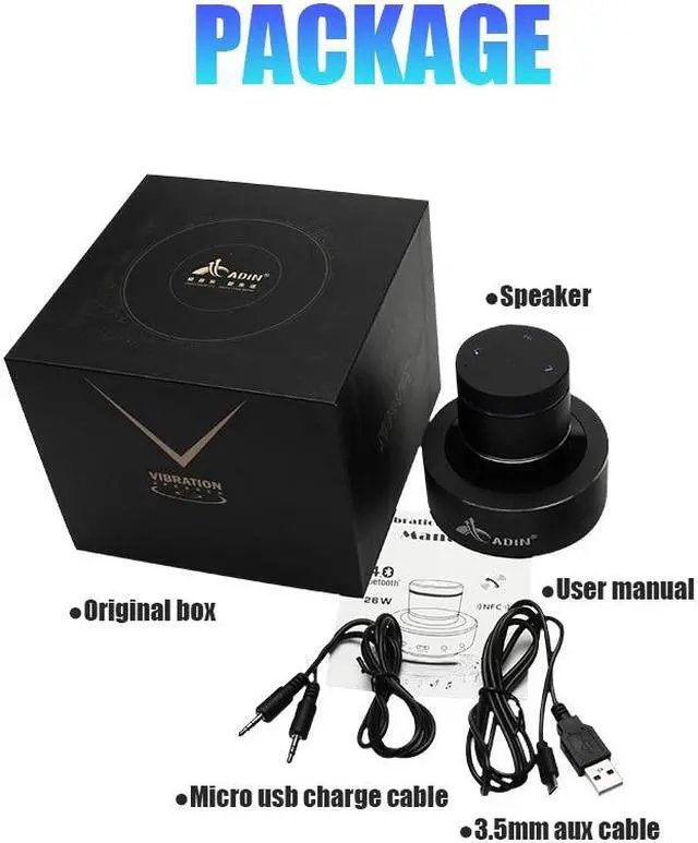 Alt view image 7 of 7 - Adin 26W Wireless Bluetooth Speaker NFC Bass Audio Vibration Speaker Touch Subwoofer Hands Free with Microphone Bluetooth 4.0