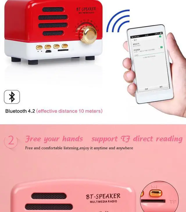 Alt view image 3 of 5 - Retro Bluetooth Speaker FM Radio Wireless Portable Mini Super Bass Music Loudspeakers 2 Channel For Computer Phone Support TF