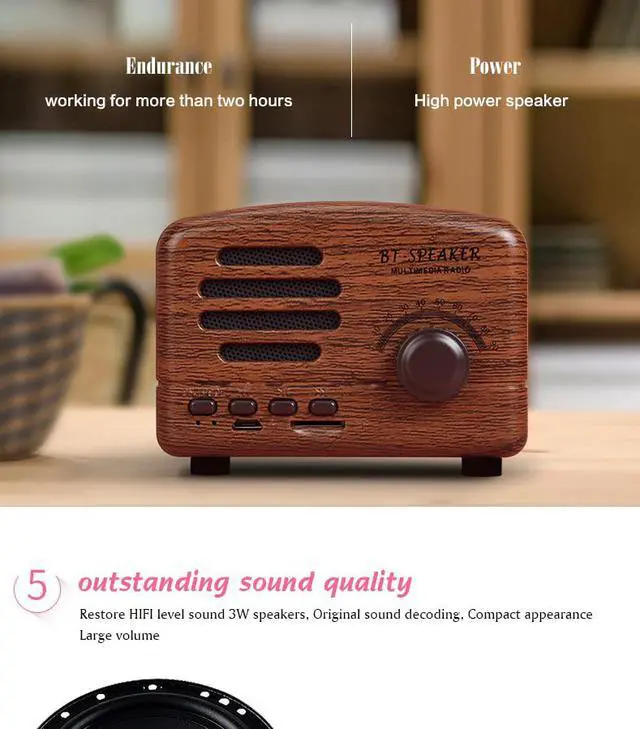 Alt view image 4 of 5 - Retro Bluetooth Speaker FM Radio Wireless Portable Mini Super Bass Music Loudspeakers 2 Channel For Computer Phone Support TF