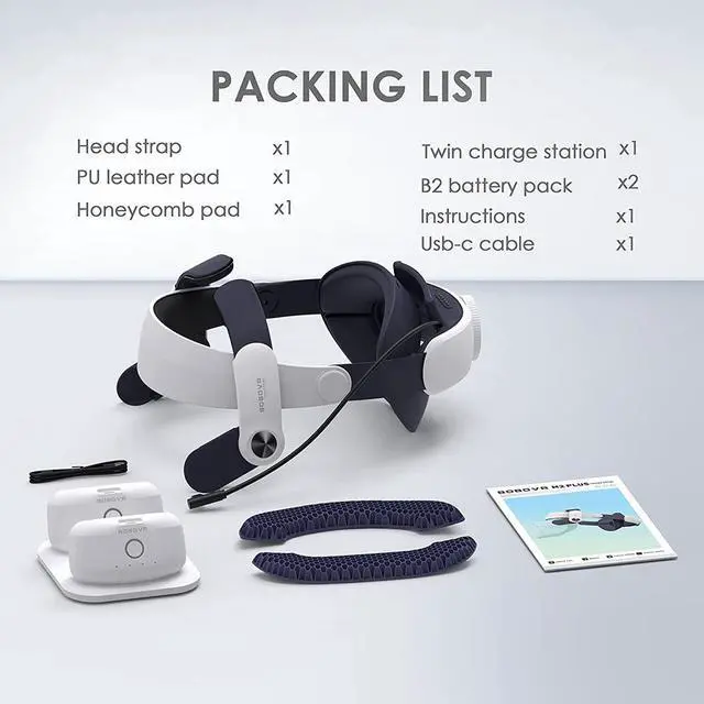 Alt view image 7 of 14 - BOBOVR M2 Plus Head Strap Twin Battery Combo Compatible with Meta Quest 2 VR Power Bank Charger Station/Dock with B2 Battey Pack