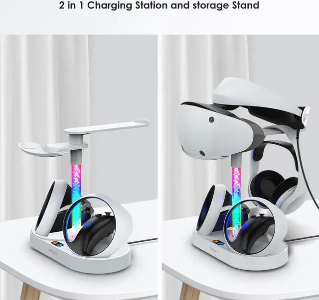 Alt view image 4 of 7 - PS VR2 magnetic rainbow charging stand can be stored glasses headphones PSVR2 handle seat charger with dazzling RGB lights