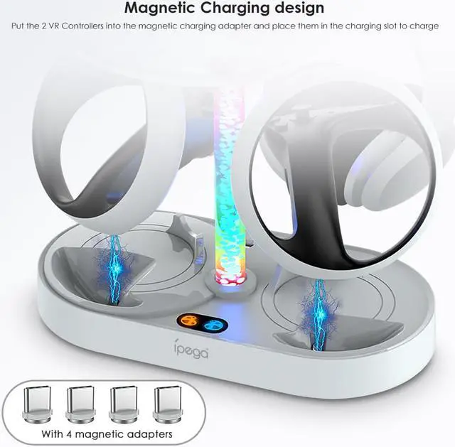 Alt view image 2 of 7 - PS VR2 magnetic rainbow charging stand can be stored glasses headphones PSVR2 handle seat charger with dazzling RGB lights