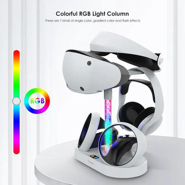 Alt view image 3 of 7 - PS VR2 magnetic rainbow charging stand can be stored glasses headphones PSVR2 handle seat charger with dazzling RGB lights