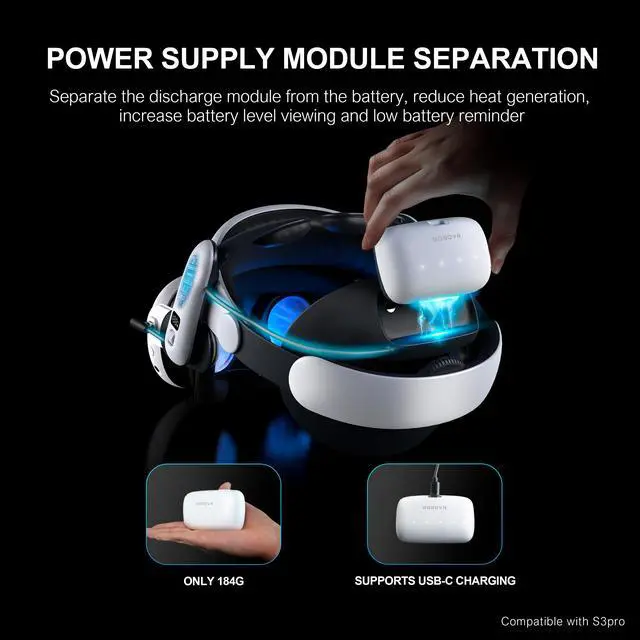 Alt view image 3 of 5 - BOBOVR B100 Battery Pack Replacement Battery for BOBOVR S3 Pro 10000mAh Hot-Swap Magnetic Battery Power Compatible Meta Quest 3S / 3