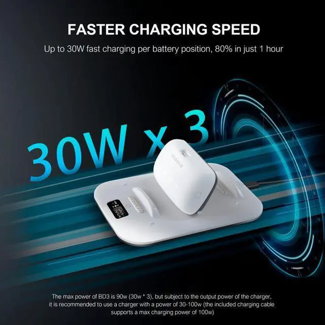 Alt view image 2 of 6 - BOBOVR BD3 Super Charging Dock with Digital Display Provide 30W Fast Charging for B100 Batteries compatible with BOBOVR S3 PRO