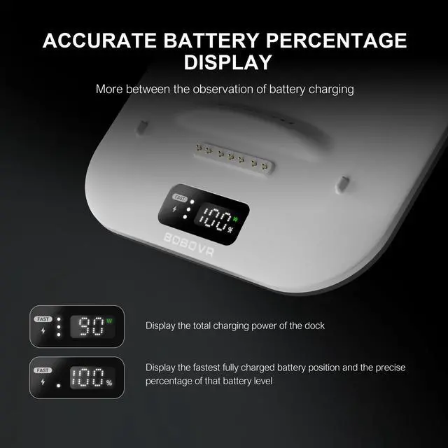 Alt view image 4 of 6 - BOBOVR BD3 Super Charging Dock with Digital Display Provide 30W Fast Charging for B100 Batteries compatible with BOBOVR S3 PRO