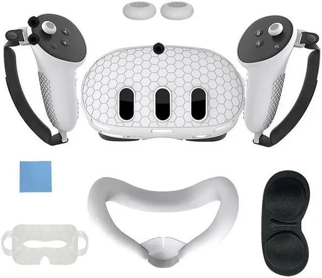 Main image of SOVAWIN Silicone Protective Cover Shell Case 7 IN 1 For Meta Quest 3 VR Headset Head Face Cover Eye Pad Handle Grip Button Cap Oculus VR White