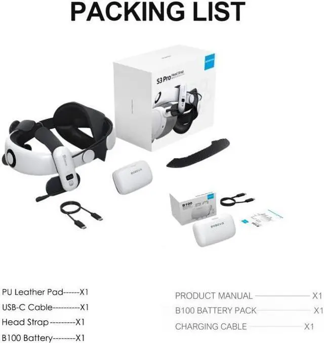 Alt view image 7 of 7 - BOBOVR S3 Pro Battery Head Strap for Meta Quest 3 and TWO B100 Batteries For Meta Quest 3S / 3