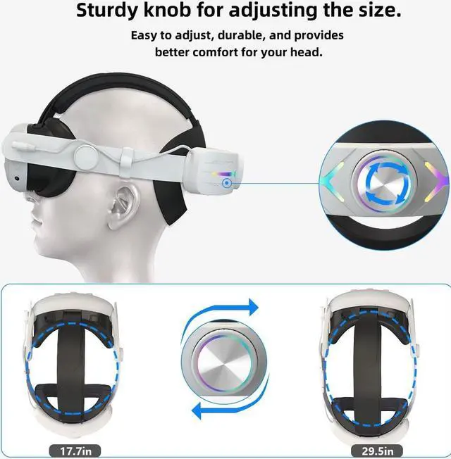 Alt view image 3 of 7 - Adjustable RGB Elite Head for Meta Quest 3S with Built-in 12000mAh Battery Headband for Oculus Quest 3S Accessories White