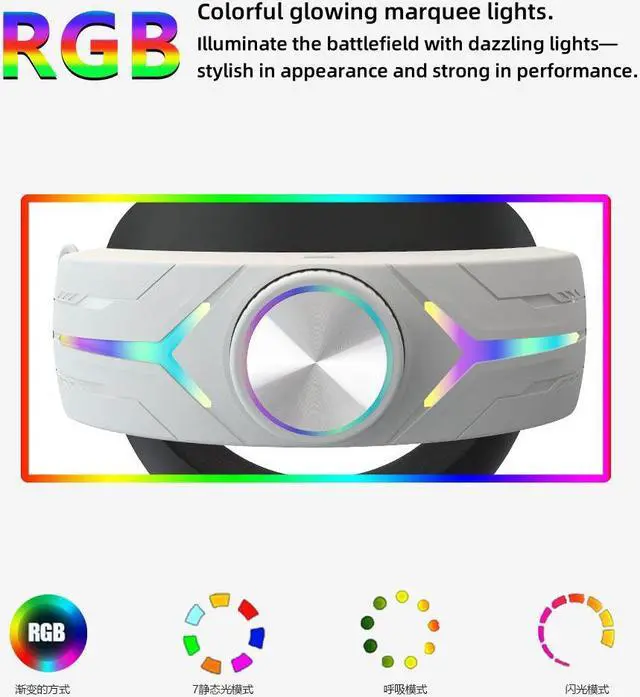 Alt view image 5 of 7 - Adjustable RGB Elite Head for Meta Quest 3S with Built-in 12000mAh Battery Headband for Oculus Quest 3S Accessories White