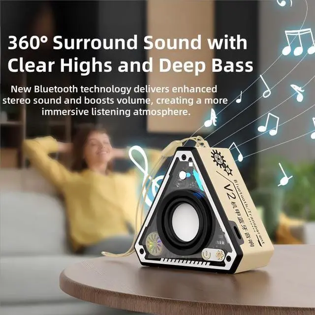 Alt view image 2 of 7 - SOVAWIN Bluetooth 5.3 Colorful LED Portable Triangle Mech Speaker with Carrying Handle Orange