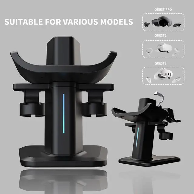 Alt view image 4 of 7 - SOVAWIN Compatible with Meta Quest 3S/3/2 Charging Stand Vision Pro Storage Stand RGB Light Controller VR Accessories