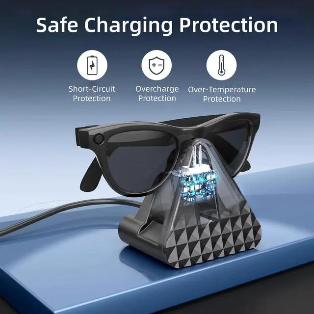 Alt view image 3 of 7 - Sovawin Compatible with Meta Wayfarer USB/Type-C wireless Fast charging for Wayfarer / Headliner/Skyler Smart Glasses / AR White