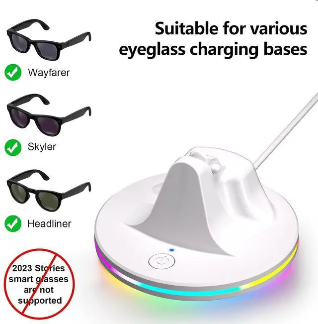 Alt view image 2 of 5 - SOVAWIN Charging and Storage Stand for Meta Wayfarer & Rey-Ban Smart Glasses Compatible with AR Glasses 7-Color RGB Charging Base White