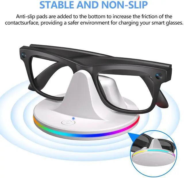 Alt view image 3 of 5 - SOVAWIN Charging and Storage Stand for Meta Wayfarer & Rey-Ban Smart Glasses Compatible with AR Glasses 7-Color RGB Charging Base White