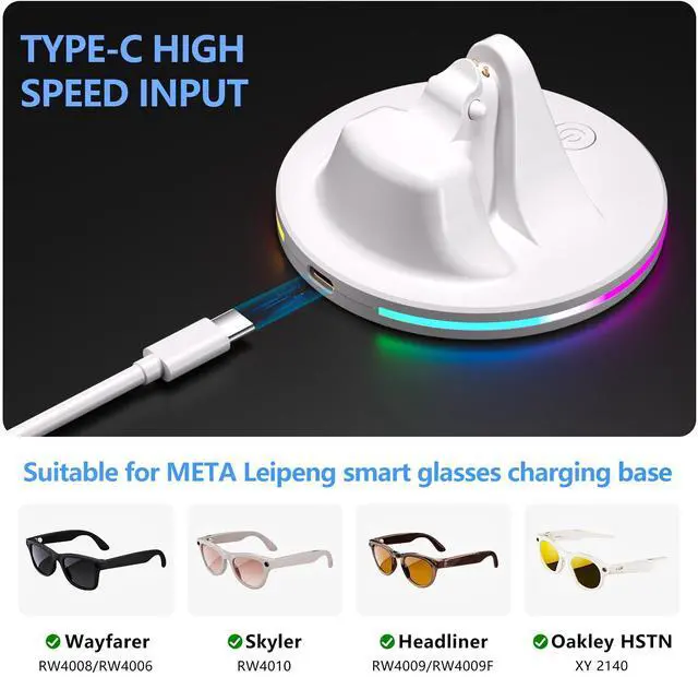 Alt view image 4 of 5 - SOVAWIN Charging and Storage Stand for Meta Wayfarer & Rey-Ban Smart Glasses Compatible with AR Glasses 7-Color RGB Charging Base White