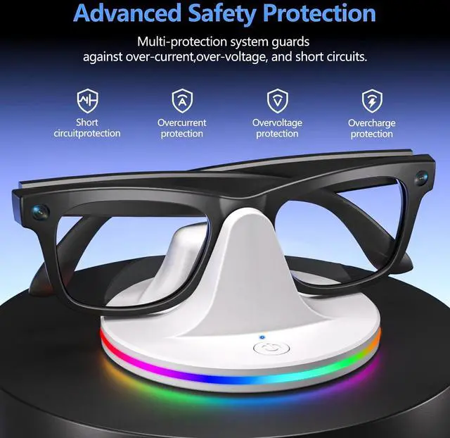 Alt view image 5 of 5 - SOVAWIN Charging and Storage Stand for Meta Wayfarer & Rey-Ban Smart Glasses Compatible with AR Glasses 7-Color RGB Charging Base White