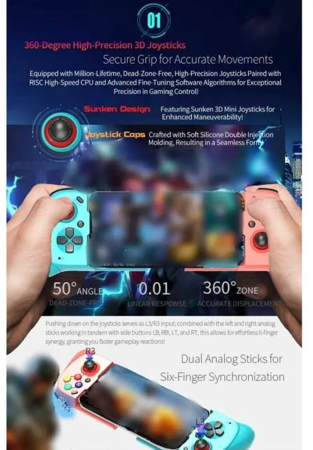 Alt view image 2 of 7 - Mocute 062 Wireless Game Controller Bluetooth 5.3, Hall Triggers,Gaming Joystick for Android / IOS / PC, TYPE-C Black