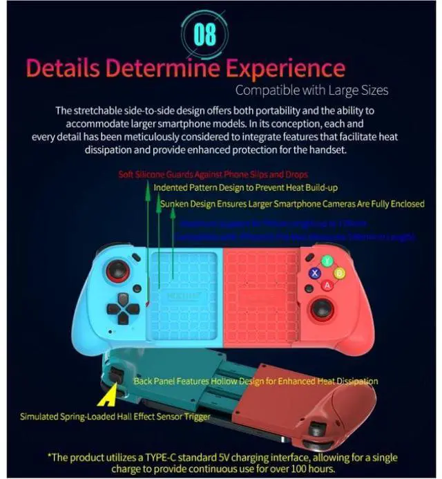 Alt view image 6 of 7 - Mocute 062 Wireless Game Controller Bluetooth 5.3, Hall Triggers,Gaming Joystick for Android / IOS / PC, TYPE-C Black