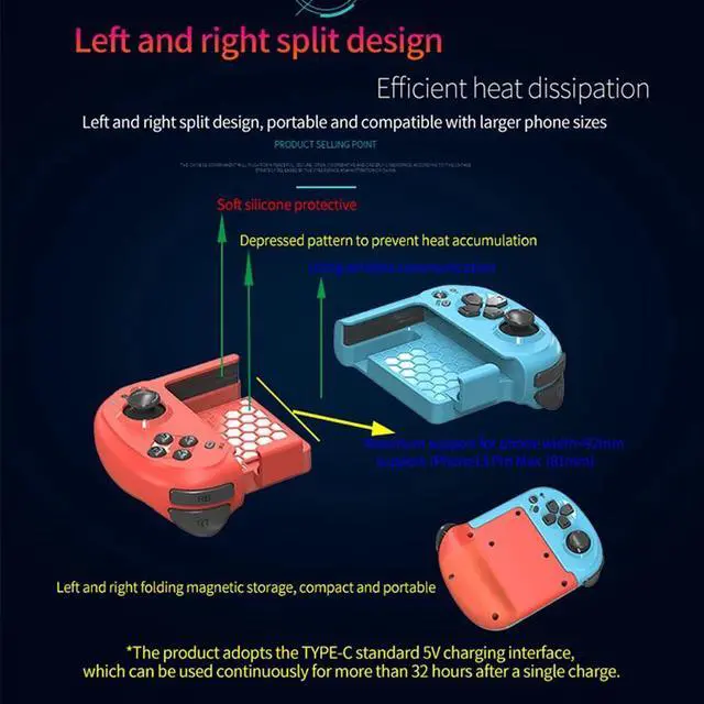 Alt view image 4 of 7 - Mocute 061 Wireless Gamepad Wireless Left Right Split Game Controller Bluetooth 4.2 Gaming Joystick for Android / iOS / PC, USB TYPE-C