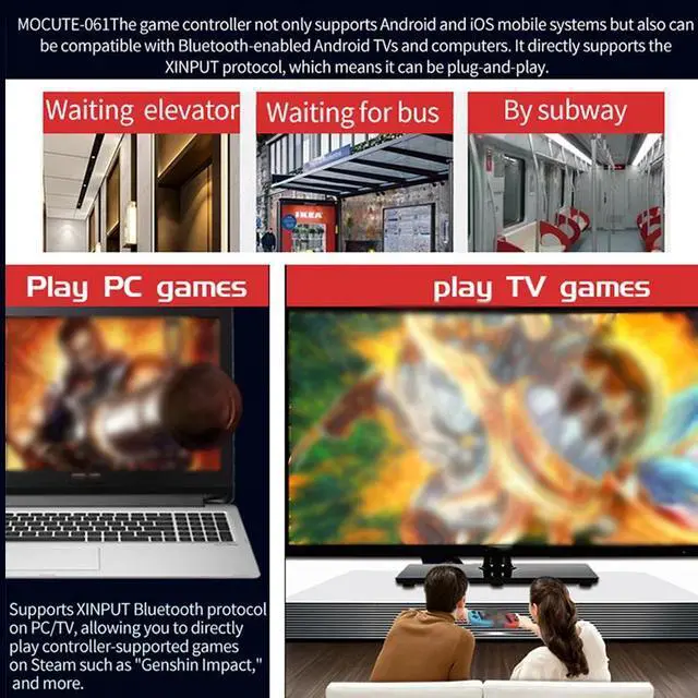 Alt view image 5 of 7 - Mocute 061 Wireless Gamepad Wireless Left Right Split Game Controller Bluetooth 4.2 Gaming Joystick for Android / iOS / PC, USB TYPE-C