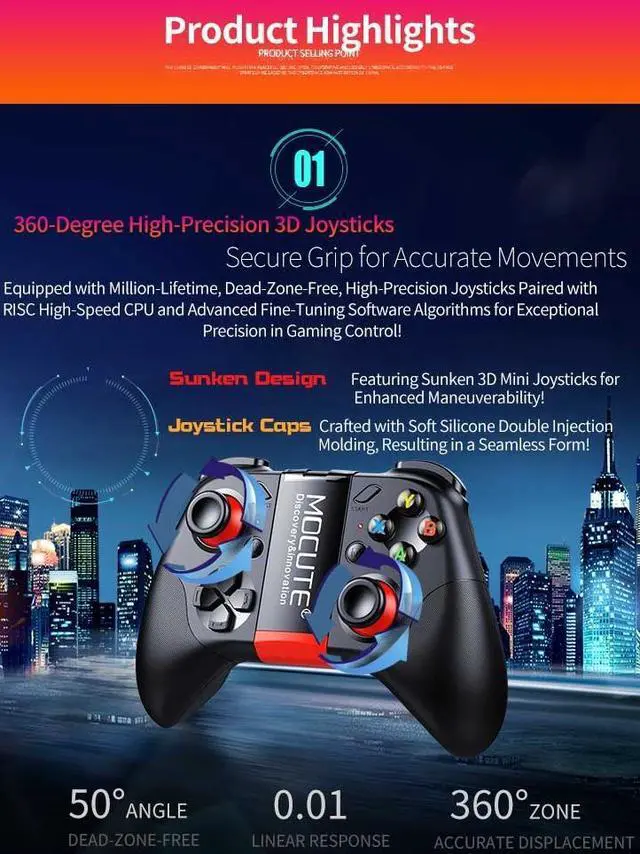 Alt view image 3 of 7 - Mocute-054M Wireless Bluetooth GamePad Ultra-Low Latency, Full Platform Domination, Bluetooth 5.3 Gaming Joystick for Android / IOS / PC, TYPE-C