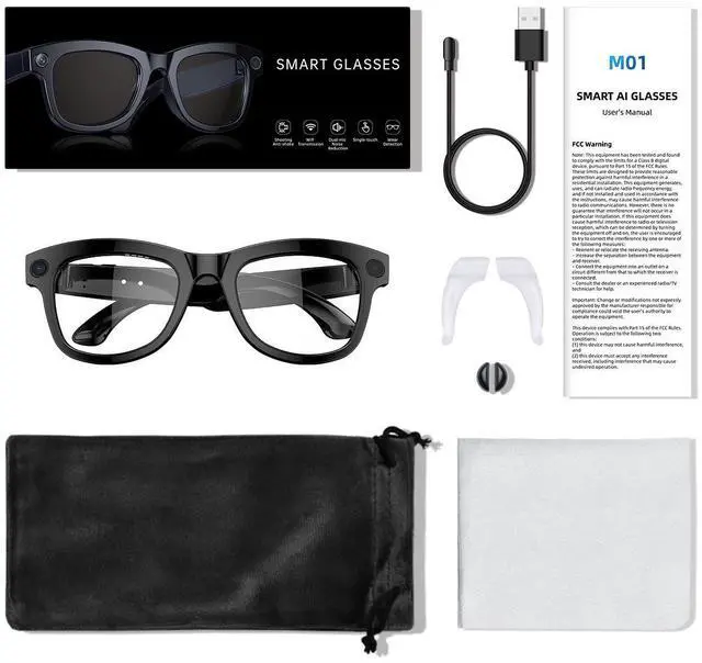 Alt view image 7 of 7 - SOVAWIN 800W Pixel AI Smart Glasses M01Pro with AI Translation, Object Recognition, ChatGPT, Bluetooth Calling & Music, 100+ languages with low latency White