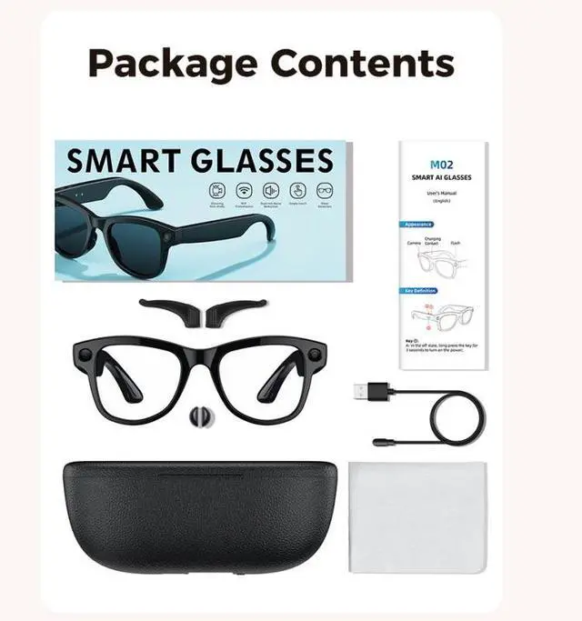 Alt view image 7 of 7 - SOVAWIN - M02 Ultra Smart Glasses: 8MP Camera, Reverse Charging Case, WiFi Object Recognition, ChatGPT Real-time Translation, AI Voice Assistant, 100+ languages with low latency