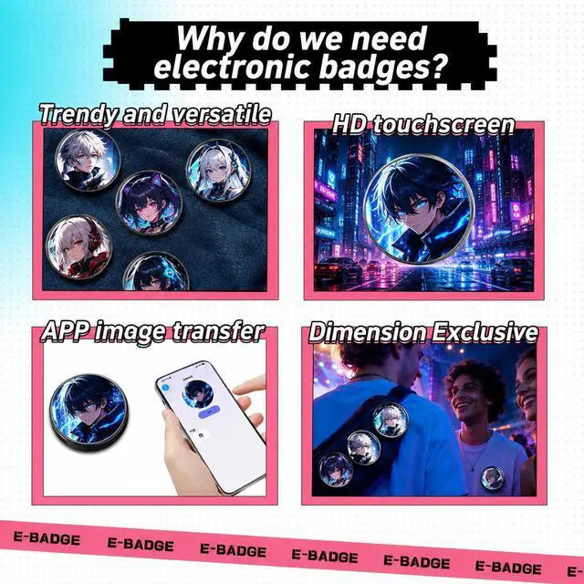 Alt view image 4 of 7 - SOVAWIN - Smart Electronic Badge Generic 1.5 Inch Round Screen Bluetooth 5.4 Long Lasting BW03,Applicable to anime, anime merchandise, concerts, idol-related products